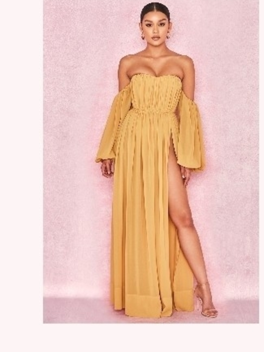 Marlena Mustard Shiffon Maxi Dress Briefs Stockman Black Gold Belt House of CB